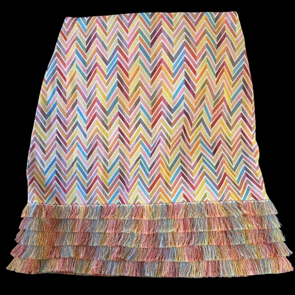 Per Se By Carlisle Multicolor Fringe Chevron Crochet Knit Mini Skirt Size 12 NWT